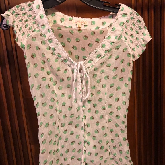 Cute Sheer Novelty Print Blouse -Green Tomatoes - Picture 5 of 8